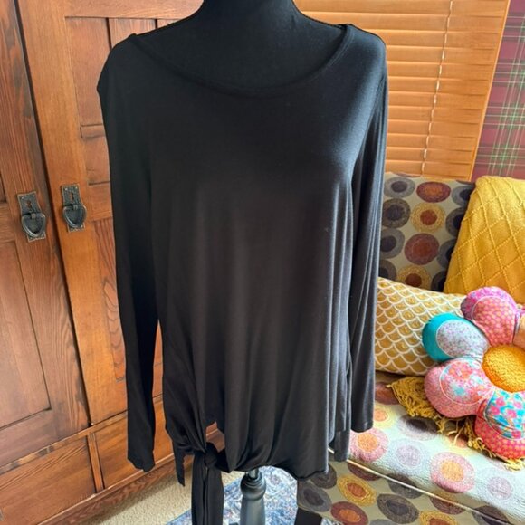 Soft Surroundings Long Sleeve Black Pullover Tie Waist Top Size Large - Picture 1 of 6